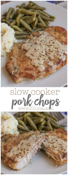 slow cooker pork chops with green beans and mashed potatoes