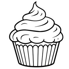 a cupcake with frosting on top is shown in this black and white drawing