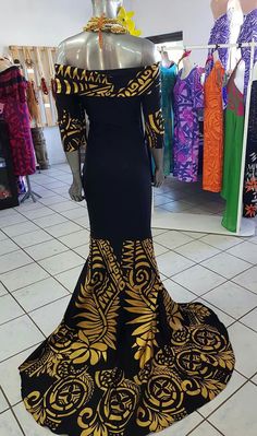 Rimani Polynesian Formal Gown, Polynesian Prom Dress, Kalavata Design, Samoan Designs, Hawaiian Wear, Ori Tahiti