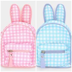 "Theme Animal Bag Size : 7\" X 11\" X 3\" Strap : Adjustable Zipper Closure Glittered Check Patterned Bunny Mini Backpack Ba" Novelty School Bag With Zipper Closure, Stylish School Bags With Zipper Closure, Cute School Bag With Bunny Design, Kids Purse, Animal Bag, 18th Birthday Party, Backpack Bag, Easter Kids, 18th Birthday