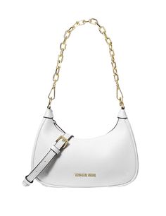 Shoulder bagPebbled leatherGold-tone hardware9.25"W X 6.75"H X 2.5"DHandle drop: 10”Adjustable strap: 22.25”-24.75Interior details: 3 front slip pocketsLining: 100% polyesterZip fasteningColor: Optic White White Leather Bags With Brass Hardware, White Pebbled Leather Bag With Adjustable Strap, Trendy White Shoulder Bag With Silver-tone Hardware, Michael Kors White Leather Shoulder Bag, Affordable White Shoulder Bag With Silver-tone Hardware, White Pebbled Leather Bag With Gold-tone Hardware, Michael Kors Designer Shoulder Bag With Silver-tone Hardware, Michael Kors White Shoulder Bag With Silver-tone Hardware, Pebbled Leather