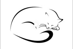 a black and white drawing of a cat sleeping