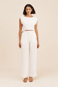 LOUIS TROUSER - IVORY – THE POSSE US Classic White Linen Wide Leg Pants, Elegant Linen Wide Leg Pants With Belt Loops, Elegant White Linen Pants, Chic White Linen Pants, Chic White Linen Wide Leg Pants, Cotton Citizen, Jumpsuit Jacket, Favorite Daughter, Color Ivory