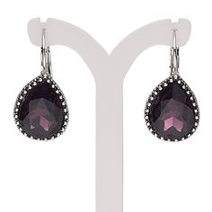 Shimmering amethyst hues impart a rich look to these earrings featuring a popular leverback design and classic beaded setting. Whether shopping for yourself, searching for that just-right gift or dressing up retail displays, these stylish earrings are just the ticket. Metal Teardrop Earrings With Lever Back, Purple Teardrop Metal Earrings, Nickel-free Purple Teardrop Crystal Earrings, Nickel Free Purple Teardrop Crystal Earrings, Purple Teardrop Crystal Earrings With Ear Wire, Purple Teardrop Crystal Earrings For Formal Occasions, Purple Teardrop Crystal Earrings, Retail Displays, Stylish Earrings