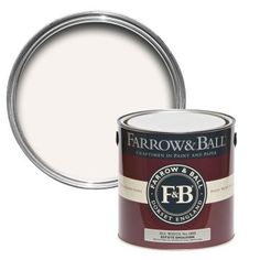 the farrow and ball paint in white is shown with an open tin on top