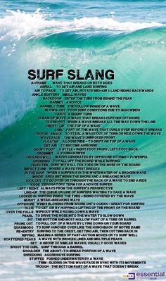 a poster with the words surf slang on it