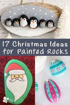 christmas crafts for painted rocks with penguins and santa