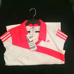 Adidas Pink/White Tennis Shirt White Summer Sports Shirt, White Sports Tops For Spring, White Tops For Sports In Spring, Sporty White Top For Spring, White Sporty Top For Spring, Sporty White Tops For Spring, Adidas White Fitted T-shirt, Casual White Shirt For Sports, White Sports Shirt For Spring