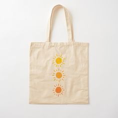 100% cotton reusable shopping carry bag with digital print on one side. Summer sun and sunshine themed repeat pattern in yellow, orange, and red colors Ideas For Tote Bags Design, Simple Tote Bag Design Paint, Painted Tote Bag Ideas Easy Patterns