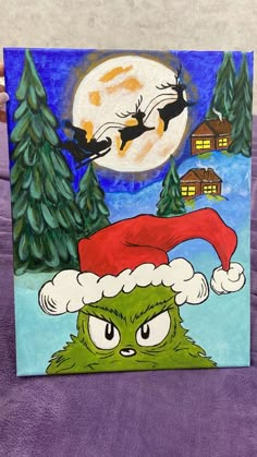 Merry Christmas Painting, Grinch Art, Merry Christmas Drawing, Grinch Drawing, Easy Christmas Drawings, Xmas Drawing, Winter Drawings, Christmas Canvas Art, Christmas Paintings On Canvas