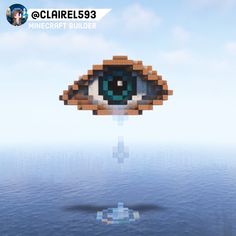 an eye floating in the air over water with clouds and blue sky behind it, as if for minecraft