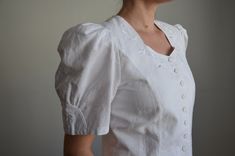 90s White Folk Blouse With Puff Sleeve Embroidered Austrian - Etsy White Peasant Blouse, Peasant Blouse, Puff Sleeve, Blouses For Women, Cotton Blend, White