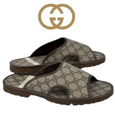 Nib Gucci Gg Supreme Monogram Granada Kid Mens Lug Sole Slide Sandals. Size 12. Full Inclusion. New In Box Gg Supreme Monogram Pattern Brown Leather Trim. Lug Sole Made In Italy Model 624879 Includes Sandals Box Dust Bags Tissue Gucci Envelope And Cards Gucci Envelope, Monogram Pattern, Leather Slippers, Gucci Men, Lug Sole, Granada, Leather Trim, Flip Flop Sandals, Slide Sandals