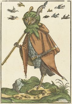 an illustration of a bird dressed as a knight