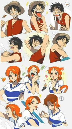 some anime characters with different expressions on their faces