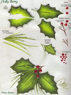 Christmas Face Painting, Holly Leaves And Berries, Arte Folk, Country Paintings, Holly Leaves, Holly Berry