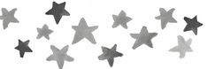 black and white photograph of star shapes drawn in watercolor on paper with ink pen