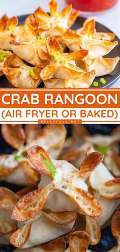 crab rangoon air fryer or baked on the grill with text overlay that reads crab rangoon air fryer or baked