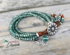 Turquoise and Gold Bracelet Seed Bead Bracelet Teal - Etsy Teal Bracelet, Bead Wrap Bracelet, Cheap Bracelets, Beaded Leather Wraps, Boho Wrap Bracelet, Seed Bead Bracelet, Beads Bracelet Design, Beaded Wrap Bracelets, Boho Leather