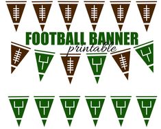 football banner printables with the words football pennant, and an image of a football ball