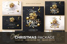 christmas package flyer with gold stars and confetti