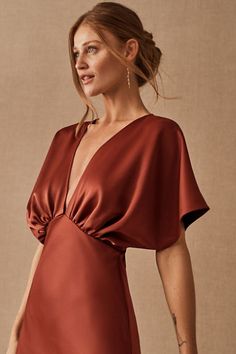 Wedding Dress Bridesmaid, Satin Bridesmaid Dress, Mode Kimono, Satin Bridesmaid Dresses, Rust Dress, Dress Bridesmaid, Satin Maxi Dress, Rust Color, Mode Inspiration