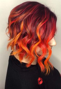 Hair Color Ideas For Short Hair Unique, Autumn Leaves Hair Color, Fun Red Hair Color Ideas Short Hair, Red And Orange Short Hair, Fire Hair Short, Fun Hair Color For Short Hair, Red Hair Color Ideas For Short Hair