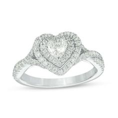 a heart shaped diamond ring with the word love written on it and surrounded by diamonds