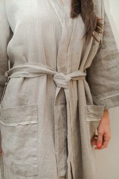 Soft Linen Robe | Women's Linen Bathrobe | Washed Linen Bathrobe Relaxed Fit Linen Robe For Loungewear, Summer Linen Robe For Relaxation, Relaxed Fit Linen Beach Robe, Relaxed Fit Linen Robe For Home, Summer Linen Relaxation Robe, Spring Linen Sleep Robe, Linen Bathrobe, Linen Robe, Post Partum