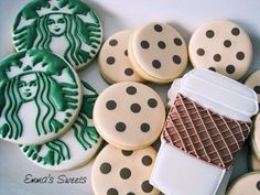 starbucks cookies decorated with green and white icing