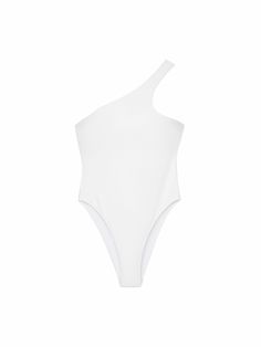 Meet Margot. With its striking asymmetrical neckline and high-cut leg silhouette, this one-piece swimsuit makes a bold statement. Modern Summer Bodysuit, Chic Second-skin Swimwear For Spring, Asymmetrical Bodysuit For Beachwear, Asymmetrical Lined Swimwear For Swimming, Asymmetrical Fitted Swimwear For Beach Season, Asymmetrical Swimwear With Lined Body, Asymmetrical Bodysuit For Beach, Chic White Second-skin Swimwear, Asymmetrical Solid Fitted Swimwear