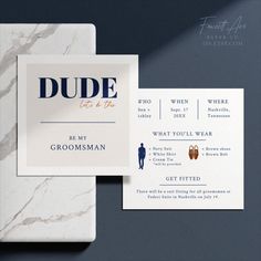 two business cards with the words dude on it