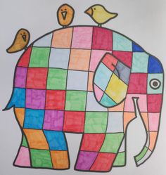 a drawing of an elephant with birds on its back