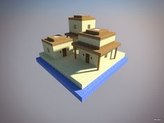 an image of a house that is on top of a blue block in the air