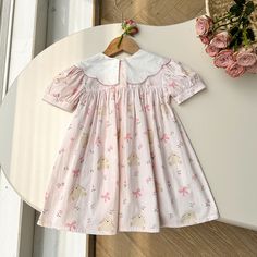 COLOR Pink, Blue MATERIAL Cotton SEASON Summer SIZE (AGE) 90 (12-24M), 100 (2-3Y), 110 (3-5Y), 120 (5-7Y), 130 (7-8Y), 140 (8-10Y) GENDER Baby Girl, Girl PATTERN Floral (Flower), Embroidered Summer Embroidered Dress With Doll Collar, Cute Short Sleeve Princess Dress For Spring, Summer Embroidered Princess Dress, Summer Princess Dress With Embroidery, Cute Cotton Princess Dress For Dress-up, Pink Cotton Princess Dress, Cute Floral Embroidery Dress For Playtime, Spring Dresses With Embroidered Peter Pan Collar, Embroidered Cotton Dress With Doll Collar