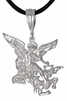 Sterling Silver .925 Archangel Saint Michael Diamond Cut Charm Pendant | Made In USA NOTE: Black Necklace Cord Included Cord Length: 19" Item Specifics Sterling Silver Charm Archangel Saint Michael Pendant Necklace W: 25mm H: 25mm Made In United States SKU: CHN0058 Shipping: United States Free Returns: 30 Days return or exchange policy  Made in The United States Angelic Silver Jewelry For Gift, Nickel-free Stainless Steel Pendant Charm Necklace, Silver Angelic Jewelry For Gift, Spiritual Nickel-free Pendant Necklace, Saint Michael Necklace, Archangel Michael Necklace, Nickel-free Spiritual Cross Pendant Jewelry, St Michael Pendant, Black Necklace