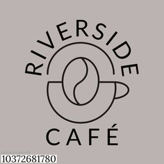 the logo for riverside cafe, which is located in front of a gray background with black lettering