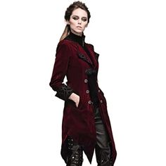 Women Steampunk Coat Gothic Clothing Victorian Cyberpunk Renaissance Costume Punk Jacket/Maroon Velvet Coat Cuffs Folded Place Inside With Plastic Fish Bone Shaped. The Lapels Of Exquisite Sewing Market,Can Be Opened. The Loop By A Court Of Royal Pattern Fabrics,Carved Hand Sewn Buckle Fixed. Dr#535-Maroon Steampunk Coat, Mode Steampunk, Gothic Coat, Red Windbreaker, Embroidered Coat, Style Steampunk, Velvet Coat, Gothic Clothing, Steampunk Clothing