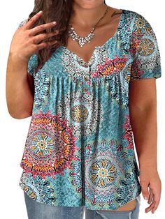 PRICES MAY VARY. The fabric is very soft, flowing, cozy and won't cling on your skin Standard US Plus Size in size dropdown list, please select the size you usually wear Plus size henley shirts features henley neck, floral print, 3 buttons, short Sleeve and pleated detailing Casual loose tunic top is ideal to wear alone or as a layering piece during the day and night PLUS SIZE - Yes, we have your size! We focus on plus size clothing and offer superior service, return or refund available if there Bloom Chic, Summer Tops Women Casual, Flowy Tops Summer, Short Sleeve Tunic Tops, Flowy Tunic, Womens Summer Shorts, Tunic Tops Casual, Casual Tunics, Pleated Blouse