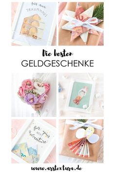 different pictures with the words be better geldgeschine on them and flowers in vases