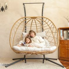 SWITTE 2 persons egg chair with stand adds American minimalism can let you enjoy the egg swing chair for years! The frame of this egg swing hammock chair is made of high quality metal and has a powder coated finish that prevents rust, is corrosion resistant and durable. We have beige and black for you to choose from. Our swing chair with stand and cushion must be an excellent addition to your porch, backyard, patio, garden! Backyard Patio Garden, Egg Chairs, Indoor Chairs, Swing Chair, Hammock Chair, Egg Chair, Garden Patio Furniture, Swinging Chair, Unique Furniture