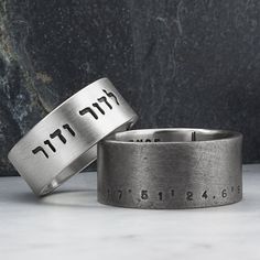 Need Help? 📲Call/Text 912-771-1133 All items are made to order. 💌Sign up for our newsletter for special offers and savings: http://bit.ly/joinMPonEtsy Personalized silver rings make the perfect gift to mark an anniversary, birthday or graduation. Customize a wide band sterling silver ring with a secret message on the inside, or have us hand stamp both sides. You also select a font, finish, and layout. Show them how much they mean to you with a special date, words of love or friendship and more Personalized Wedding Bands, Silver Wedding Band, Sterling Silver Wedding Band, Engraved Ring, Ring Hand, Silver Wedding Bands, Jewelry Personalized, Ring Pictures, One Ring