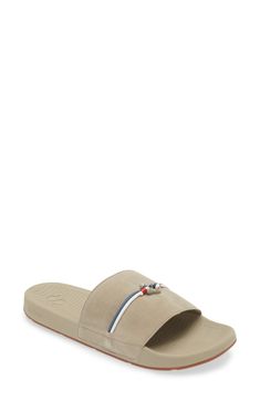 This laidback slide sandal topped with a stretchy woven vamp and metal-bit strap features a flexible sole and contoured footbed. Textile upper/synthetic lining and sole Imported Sporty Slip-on Beach Sandals, Adjustable Slides With Woven Sole, Adjustable Woven Sole Slip-on Slides, Adjustable Slip-on Slides With Woven Sole, Beach Slide Sport Sandals With Textured Sole, Beach Sport Sandals With Textured Sole, Adjustable Flat Slides With Woven Sole, Synthetic Slip-on Flip Flops With Woven Sole, Synthetic Flip Flops With Woven Sole