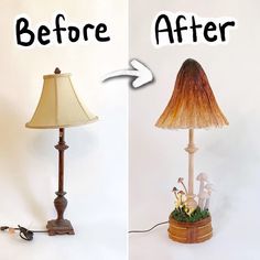 before and after photos of a lamp turned on