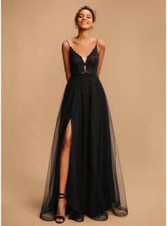 Plunge Neck Prom Dress, Rockstar Prom Dresses, Black Flowy Prom Dress, Black Tulle Dress Long, Black Fairytale Dress, Black Tulle Gown, Black Tulle Prom Dress, Black Prom Gown, Winter Gown