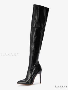 Lasaky - High-Quality Womens Over-The-Knee Black Thigh-High Boots with Stiletto Heel in PU Leather Black Fitted Knee-high Platform Boots, Fitted Black Knee-high Platform Boots, Elegant Knee-high Platform Boots For Club, Fitted Round Toe Knee-high Boots For Club, Fitted High Ankle Knee-high Boots For Evening, Fitted Knee-high Boots For Party, Fitted Knee-high Boots For Evening, Black Over-the-knee Platform Boots For Club, Elegant Thigh High Boots For Club