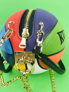 Basketball Purse, Mode Purple, Basketball Bag, Bling Bags, Rainbow Paint, Black Leather Top