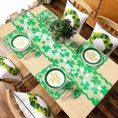 stpatricksday stpatrickdecor homedecor partydecor themedpartydecor partydecorations stpatrickday Dining Table Runners, Holiday Table Runner, St Patrick's Day Decorations, St. Patricks Day, Burlap Table Runners, Table Runner And Placemats, Saint Patrick's Day, Clover Green, Colorful Table