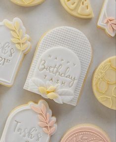 decorated cookies and cookie cutters with the words happy birthday to you on each one