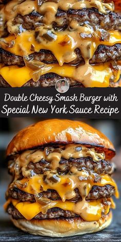 the double cheese smash burger with special new york sauce recipe is ready to be eaten